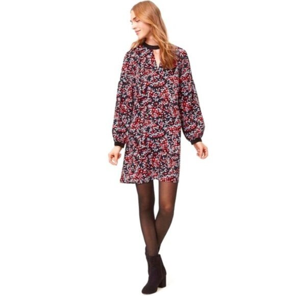 LOFT | Puffer Long Sleeve Floral Berry Keyhole XSP - Picture 1 of 15